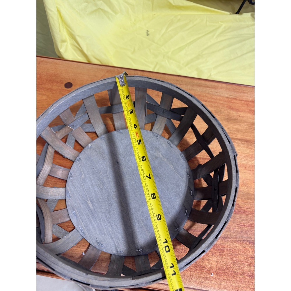 Rustic Gray Round Wooden Tobacco Basket Farmhouse Centerpiece Bowl 11in
